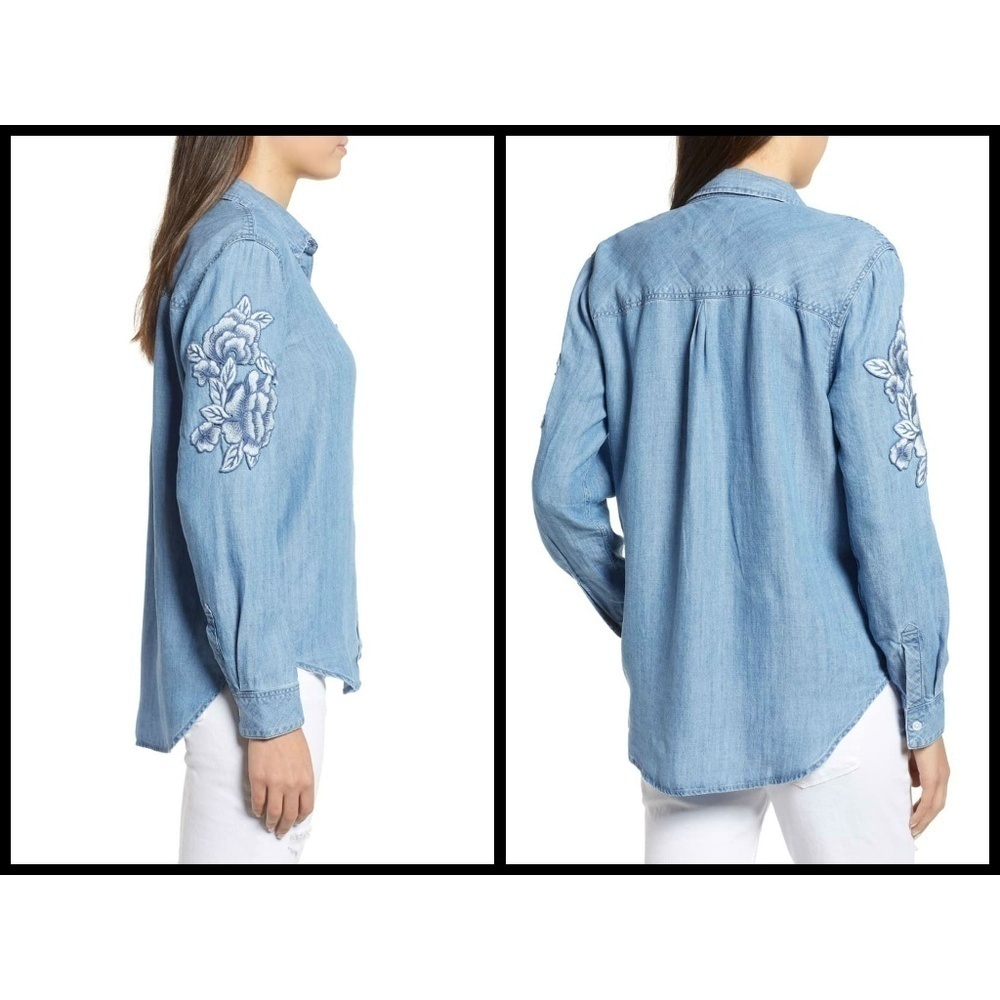 💕RAILS💕 Denim Chambray Floral Embroidered Blouse - Picture 4 of 8